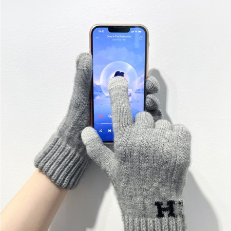 Manusi de Barbat, , Model H, Functie Touchscreen (ecran tactil), Material Acril Tricotat, Manseta Elastica, Interior Catifelat, Marime Universala, Gri Deschis [4]