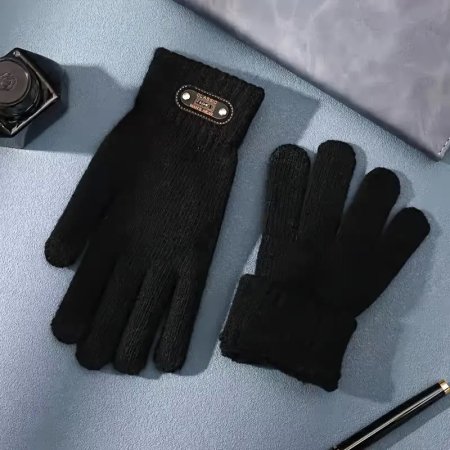 Manusi de Barbat, , Model Tricotat, Functie Touchscreen (ecran tactil), Material Acril, Manseta Elastica, Interior Catifelat, Marime Universala, Negru [1]