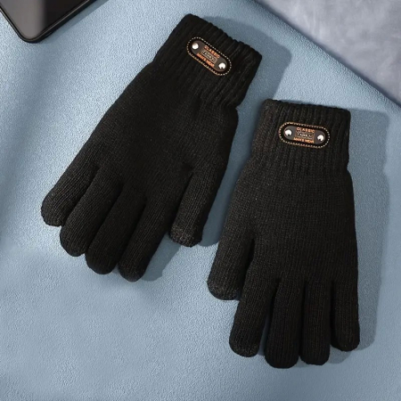 Manusi de Barbat, , Model Tricotat, Functie Touchscreen (ecran tactil), Material Acril, Manseta Elastica, Interior Catifelat, Marime Universala, Negru [2]