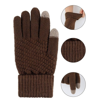 Manusi de Dama, , Functie Touchscreen (ecran tactil), Material Acril Tricotat, Manseta Elastica, Interior Catifelat, Marime Universala, Maro [1]