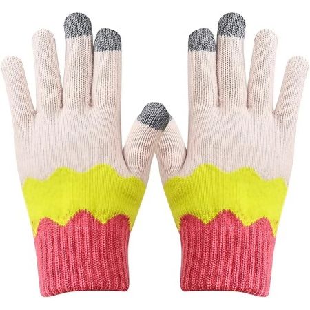 Perne Voiaj, Paturi si Textile - Manusi de Dama, , Model Ondulat, Functie Touchscreen (ecran tactil), Material Acril Tricotat, Manseta Elastica, Interior Catifelat, Marime Universala, Galben/Roz