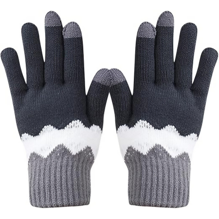 Perne Voiaj, Paturi si Textile - Manusi de Dama, , Model Ondulat, Functie Touchscreen (ecran tactil), Material Acril Tricotat, Manseta Elastica, Interior Catifelat, Marime Universala, Gri/Alb