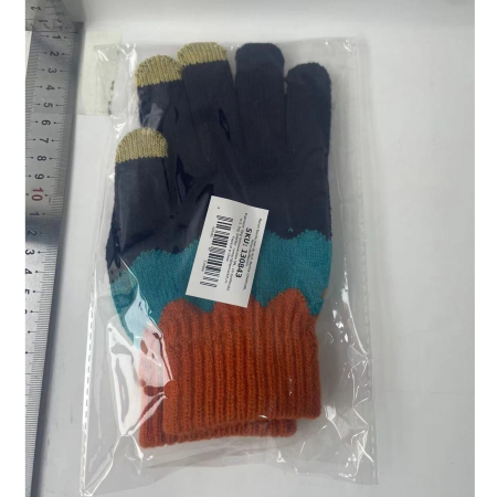 Manusi de Dama, , Model Ondulat, Functie Touchscreen (ecran tactil), Material Acril Tricotat, Manseta Elastica, Interior Catifelat, Marime Universala, Portocaliu/Albastru [1]