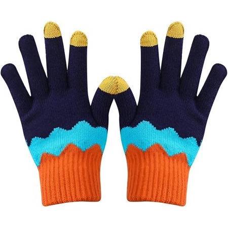 Perne Voiaj, Paturi si Textile - Manusi de Dama, , Model Ondulat, Functie Touchscreen (ecran tactil), Material Acril Tricotat, Manseta Elastica, Interior Catifelat, Marime Universala, Portocaliu/Albastru