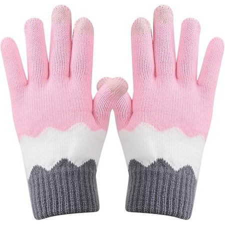 Perne Voiaj, Paturi si Textile - Manusi de Dama, , Model Ondulat, Functie Touchscreen (ecran tactil), Material Acril Tricotat, Manseta Elastica, Interior Catifelat, Marime Universala, Roz/Gri