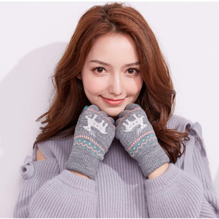 Manusi de Dama, , Model Ren, Functie Touchscreen (ecran tactil), Material Acril Tricotat, Manseta Elastica, Interior Catifelat, Marime Universala, Gri [7]