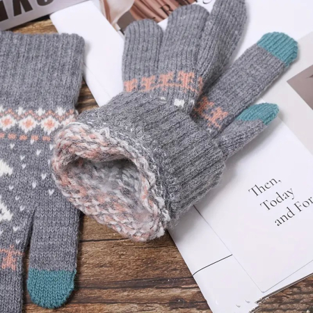 Manusi de Dama, , Model Ren, Functie Touchscreen (ecran tactil), Material Acril Tricotat, Manseta Elastica, Interior Catifelat, Marime Universala, Gri [11]