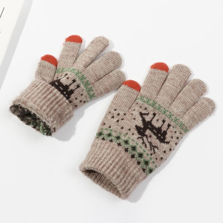 Manusi de Dama, , Model Ren, Functie Touchscreen (ecran tactil), Material Acril Tricotat, Manseta Elastica, Interior Catifelat, Marime Universala, Kaki [1]