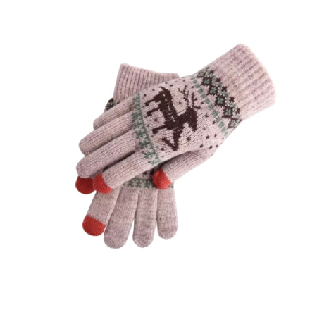 Manusi de Dama, , Model Ren, Functie Touchscreen (ecran tactil), Material Acril Tricotat, Manseta Elastica, Interior Catifelat, Marime Universala, Kaki [11]