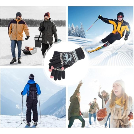 Manusi de Dama, , Model Ren, Functie Touchscreen (ecran tactil), Material Acril Tricotat, Manseta Elastica, Interior Catifelat, Marime Universala, Negru [7]