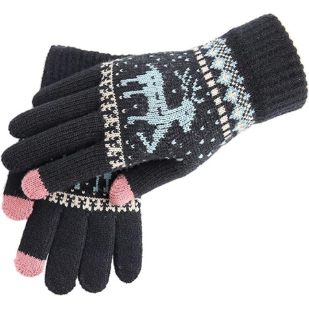 Perne Voiaj, Paturi si Textile - Manusi de Dama, , Model Ren, Functie Touchscreen (ecran tactil), Material Acril Tricotat, Manseta Elastica, Interior Catifelat, Marime Universala, Negru