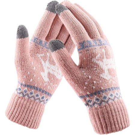Manusi de Dama, , Model Ren, Functie Touchscreen (ecran tactil), Material Acril Tricotat, Manseta Elastica, Interior Catifelat, Marime Universala, Roz [3]