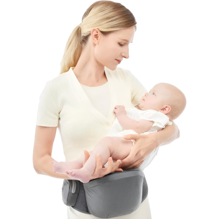 Marsupiu Ergonomic 3in1, , pentru Bebelusi si Copii, 0-36 Luni, Bretele Reglabile pentru Umar si Sold, Inchidere Catarama, 125x25x14 cm, Gri [4]