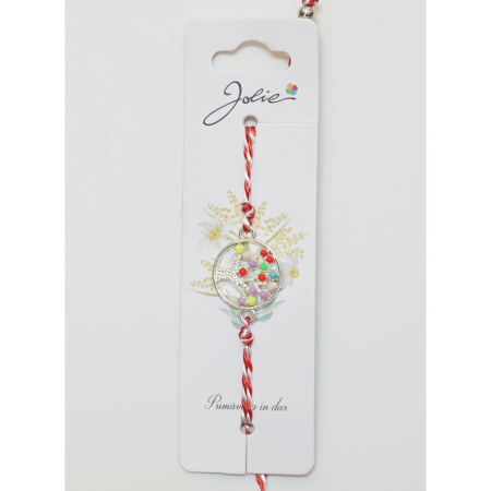 Martisor Bratara snur Alb-Rosu - Martisor Bratara Alb-Rosu cu Pandantiv Metalic, Model 1