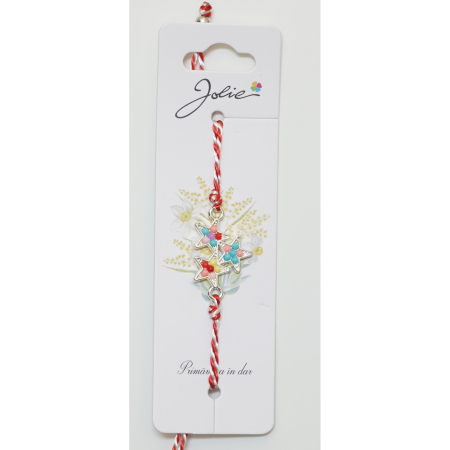 Martisor Bratara snur Alb-Rosu - Martisor Bratara Alb-Rosu cu Pandantiv Metalic, Model 4