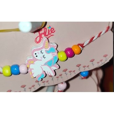 Martisor Bratara Multicolora pentru Copii Random, Snur Alb Rosu, Pandantive din Lemn, Colorate, Modele pentru Copii cu Specific Martisor [2]