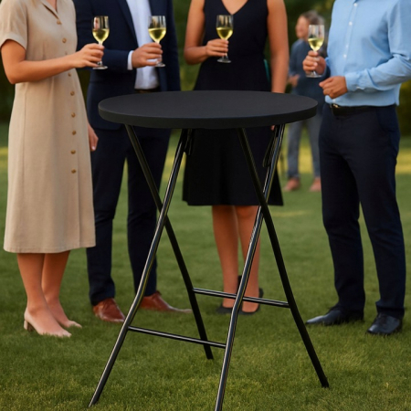 Masa catering profesionala pentru evenimente, inalta, cu picioare metal pliabile, rotunda, d 80 cm, h 110 cm, negru [9]
