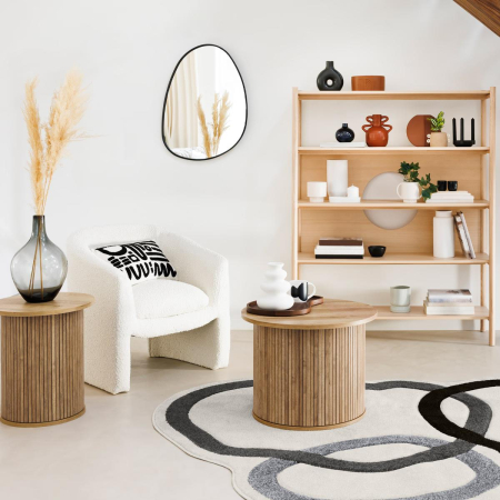 Masa de cafea Atmosphera Createur d&apos;interieur Colva, rotunda 60x45 cm, MDF bej, baza canelata [2]