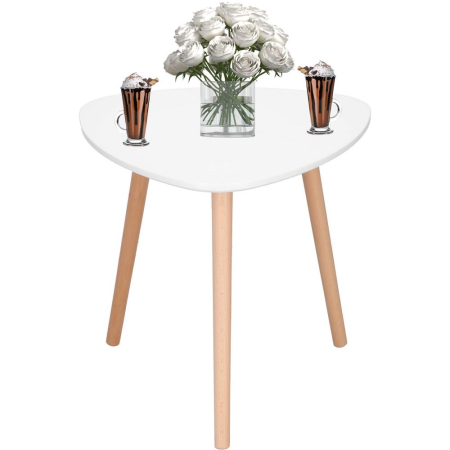 Masa de cafea, ovala, diametru 50 cm, inaltime 48 cm, Blat MDF, Picioare lemn, Alb [6]