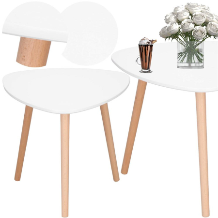 Masa de cafea, ovala, diametru 50 cm, inaltime 48 cm, Blat MDF, Picioare lemn, Alb [4]