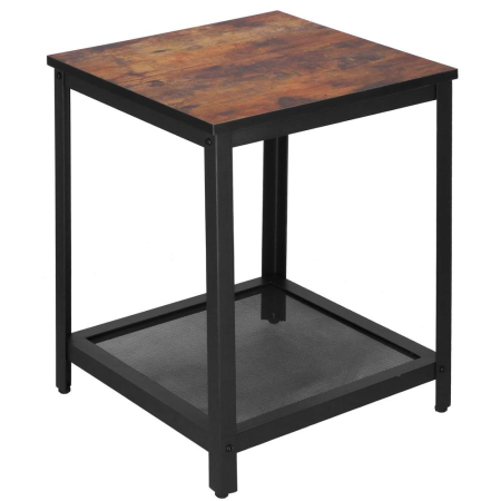 Masa de cafea patrata, noptiera cu cadru otel si polita de depozitare, 45x45x55 cm, maro rustic [5]