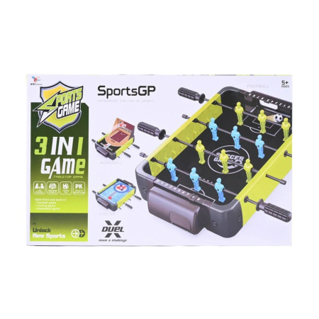 Masa de Fotbal 3in1, , Basket, Curling, 4 Manere, cu Tablou de Scor, din ABS, pentru Adulti/Copii +5 Ani, 36.5 x 6.6 x 22.5 cm, Verde/Negru [2]