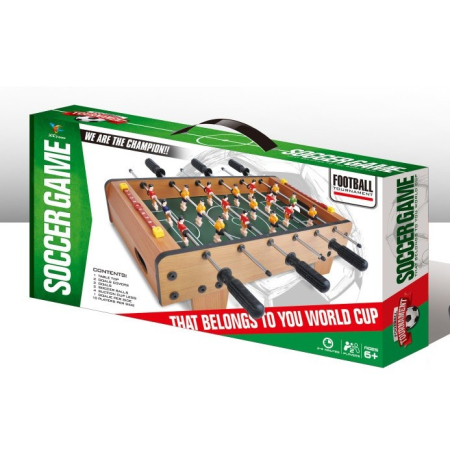 Masa de Fotbal cu Teren, , cu Picioare Scurte, 6 Manere, Tablou de Scor, 50 x 25 x 18 cm, din Lemn/Otel/ABS, Maro [1]