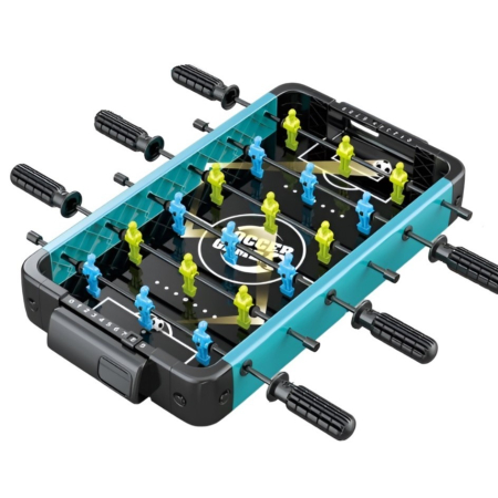 Jocuri de societate - Masa de Fotbal cu Teren si 18 Jucatori , 6 Manere, 2 Mingi, cu Tablou Scor, din ABS, 49.8x26x6.6 cm, Design Multicolor, pentru Copii/ Adulti