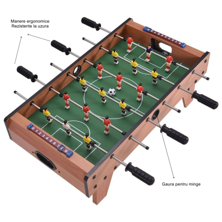 Masa de Fotbal cu Teren si 18 Jucatori , 6 Manere, cu Tablou pentru Scor, din Metal, Lemn si ABS, 69 x 36.5 x 23 cm, cu Picioruse, pentru copii/adulti [2]