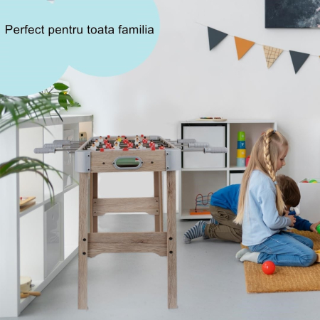 Masa de Fotbal cu Teren si 18 Jucatori , 6 Manere, cu Tablou pentru Scor, din Metal, Lemn si ABS, 70 x 36 x 64 cm, cu Picioare, pentru copii/adulti, Gri [1]