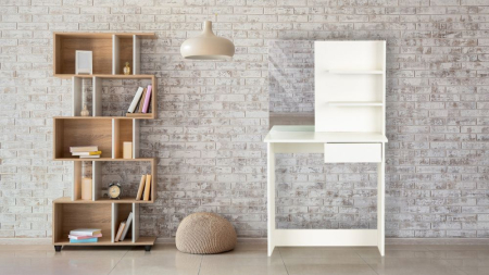 Masa de toaleta cu oglinda, rafturi si sertar, 75x40x136 cm, alb [3]