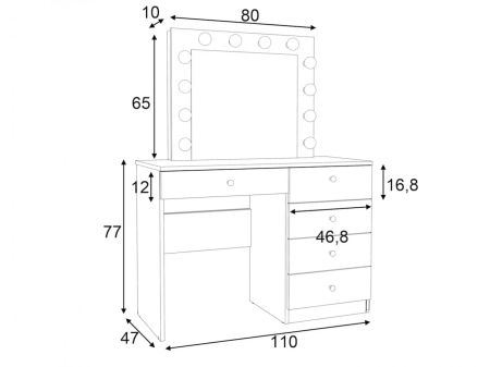 Masa de toaleta si machiaj Cristal 12 LED cu oglinda si 5 sertare, 110x47x77 cm, alb [9]
