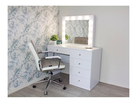 Masa de toaleta si machiaj Cristal 12 LED cu oglinda si 5 sertare, 110x47x77 cm, alb [4]