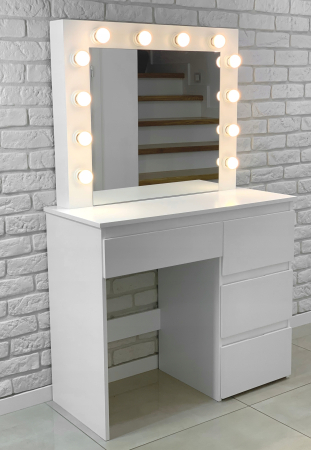 Masa de toaleta si machiaj Hollywood Pro, alba, cu 4 sertare, oglinda si 12 LED-uri, 90x40x140 cm [8]