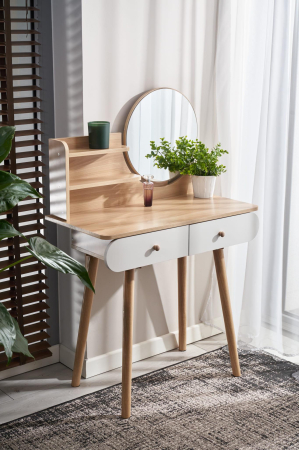 Masa de toaleta si machiaj Ravena, alb fag, cu 2 sertare, oglinda, 80x40x122 cm [8]