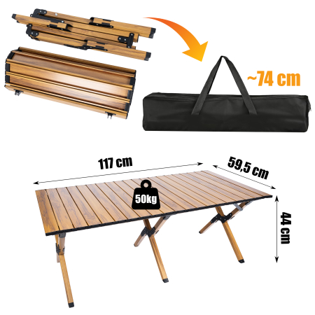 Masa pentru camping cu sistem de pliere rapida, cadru ultra usor din aluminiu, 118x60x45cm, maro [5]