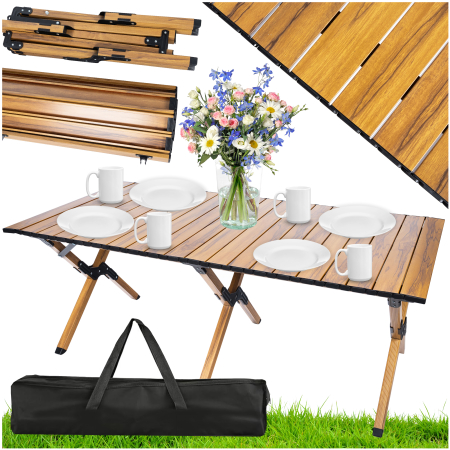 Masa pentru camping cu sistem de pliere rapida, cadru ultra usor din aluminiu, 118x60x45cm, maro [2]