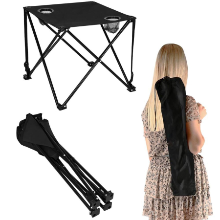 Masa plianta camping sau pescuit, cu 2 suporturi pahar, 46x46x45 cm, negru [17]