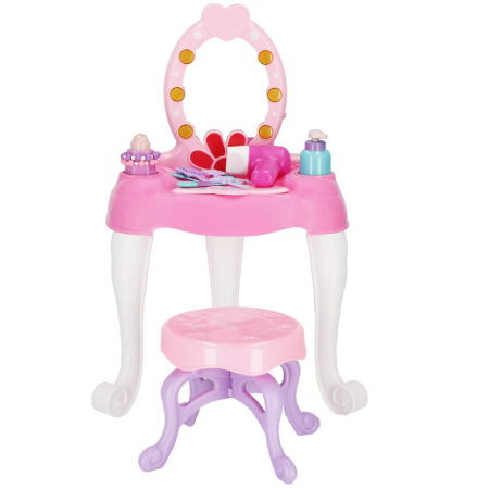 Masa toaleta pentru copii, cu taburet, 19 accesorii joaca, din plastic, 37x20x60 cm, roz [18]