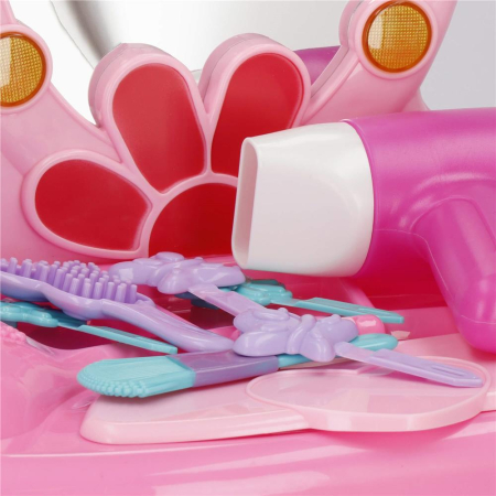 Masa toaleta pentru copii, cu taburet, 19 accesorii joaca, din plastic, 37x20x60 cm, roz [7]