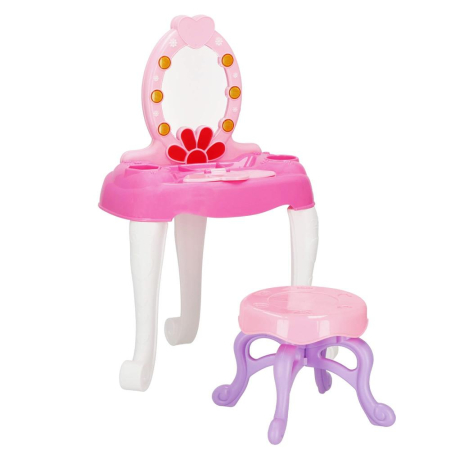 Masa toaleta pentru copii, cu taburet, 19 accesorii joaca, din plastic, 37x20x60 cm, roz [15]
