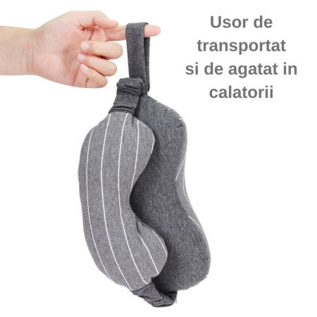 Masca de dormit, , 2 in 1, cu Tetiera, din Particule de Spuma si Bumbac, Gri Inchis [4]