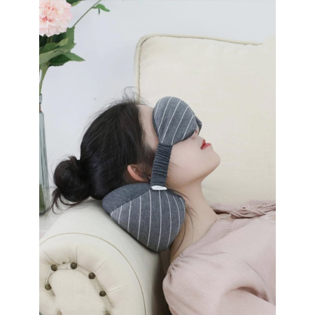 Masca de dormit, , 2 in 1, cu Tetiera, din Particule de Spuma si Bumbac, Gri Inchis [6]