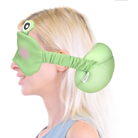 Masca de dormit, , 2 in 1, cu Tetiera, din Particule de Spuma si Bumbac, Model Broasca ,Verde [1]