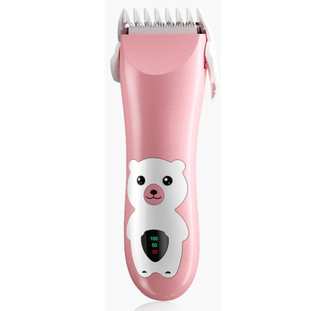 Epilare, tuns si ras - Masina De Tuns Bebelusi si Copii, , Display Digital, Lame Cermice si Inox, Fara Fir, Functie Anti Taiere, Silentios, 50 W, Rezistent la Apa, 2 Accesorii, Incarcator USB, Model Ursulet, Roz