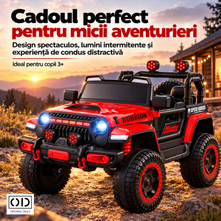 Masina Electrica pentru Copii, , Off-Road, Conectare Bluetooth, telecomanda, Tractiune Spate, Lumina Intermitenta, Baterie 12V 7Ah, 120 x 63 x 68cm, Rosu [6]