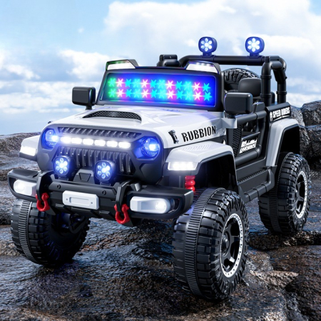 Masina Electrica pentru Copii, , Off-Road, Conectare Bluetooth, telecomanda, Tractiune Spate, Lumina Intermitenta, Baterie 12V 7Ah, 120 x 63 x 68cm, Alb [5]