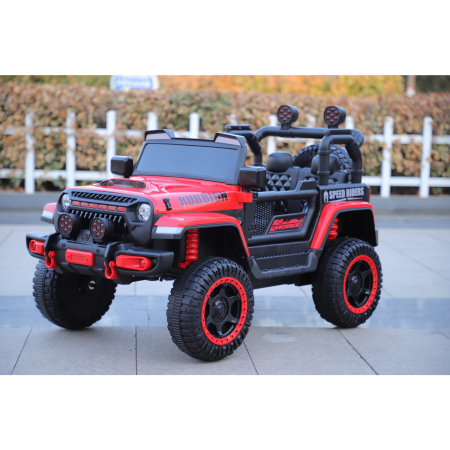 Masina Electrica pentru Copii, , Off-Road, Conectare Bluetooth, telecomanda, Tractiune Spate, Lumina Intermitenta, Baterie 12V 7Ah, 120 x 63 x 68cm, Rosu [5]