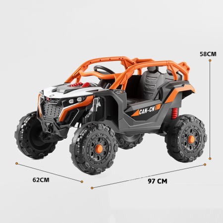 Masina Electrica pentru Copii, , Tip Buggy/UTV Off-Road Dual Drive, Conectare Bluetooth, Telecomanda, Lumina Intermitenta si Muzica, Baterie 380*2, 6V 7Ah, 97 x 62 x 58 cm, Portocaliu Negru [2]