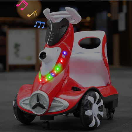 Masinuta electrica cu telecomanda pentru copii, , roti spate rotire 360, 3- 6 ani, curea siguranta, baloane de sapun, lumini si sunete, self control si prin telecomanda, cu pedale de acceleratie si frana, rosie [5]